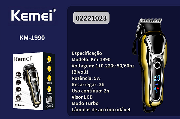 Máquina de Cortar Cabelo Profissional Km-1990