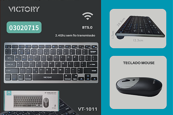 Teclado e Mouse Sem Fio Bluetooth VT-1011