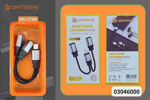 Adaptador Lightning para P2 + Carregamento PEI-CT08