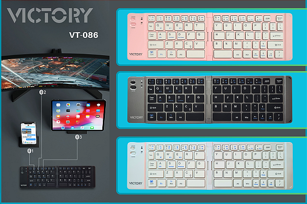 Teclado Bluetooth Dobrável VT-086 | Ultra Slim, Portátil e Eficiente
