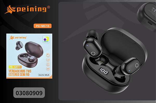 Fones De Ouvido Sem Fio TWS Com Painel Led PEI-M515