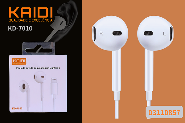 Fones de ouvido estéreo Kaidi KD-7010 Lightning