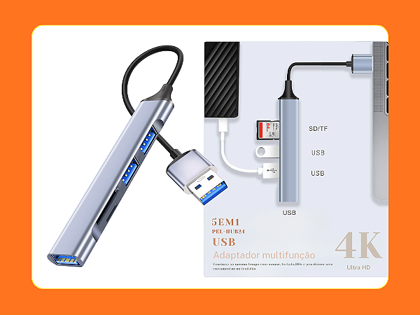 Adaptador Multifunção 5 em 1 HD 4K PEI-HUB24