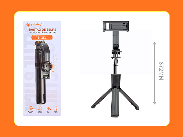 Bastão de selfie com tripe 672mm PEI-SK14