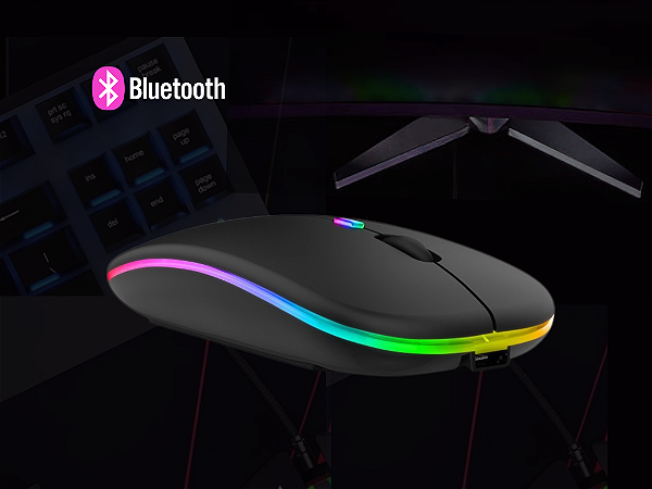 Mouse Sem Fio Recarregável Wireless Bluetooth Led RGB ME01