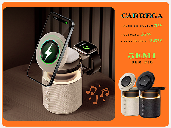 Estação de Carregamento Com Caixa de Som sem Fio 5 em 1 – PEI-WS29