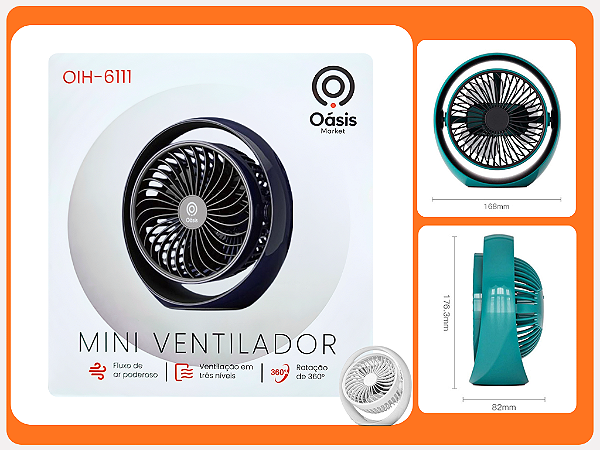 Mini ventilador gira 360 graus OIH-6111