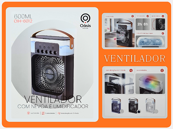 Ventilador com névoa e umidificador 600ml OIH-6012