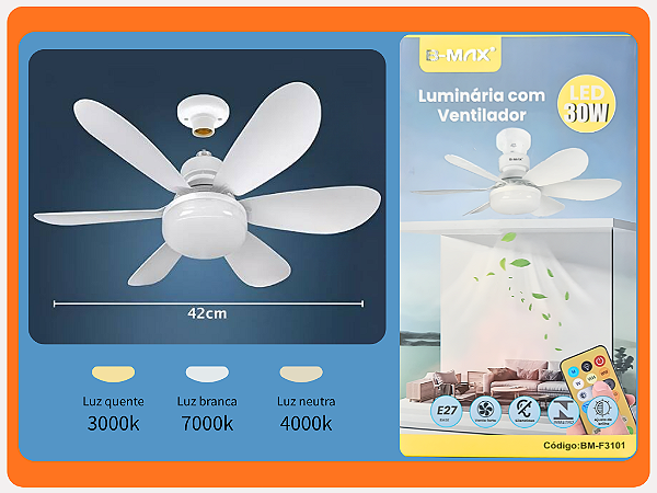 Luminária com ventilador LED 30w BM-F3101