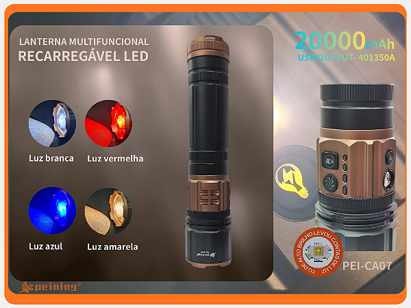 Lanterna de alta potência com zoom em quatro cores PEI-CA07