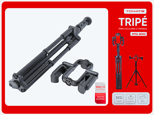 Tripé universal extensível com 2 suportes para celular MTG-8002