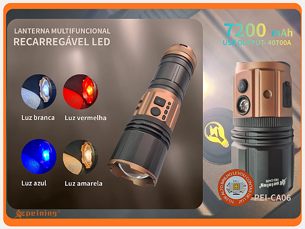 Lanterna de alta potência com zoom em quatro cores PEI-CA06