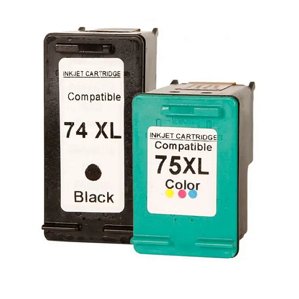 Kit Cartucho de Tinta Compatível HP 74xl Preto BK e 75xl Color Ollix 2 Unidades
