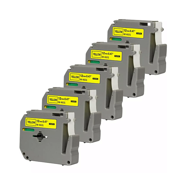 Kit Fita Rotuladora Mk-631/Mk631  Compatível Brother Amarelo/Preto 05 Unidades