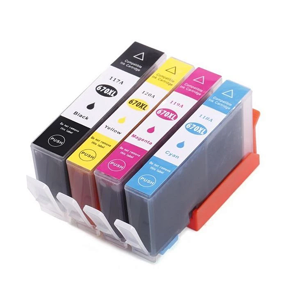 Kit Cartucho De Tinta Compatível HP 670xl | 670 xl | 4 Unidades | Ollix