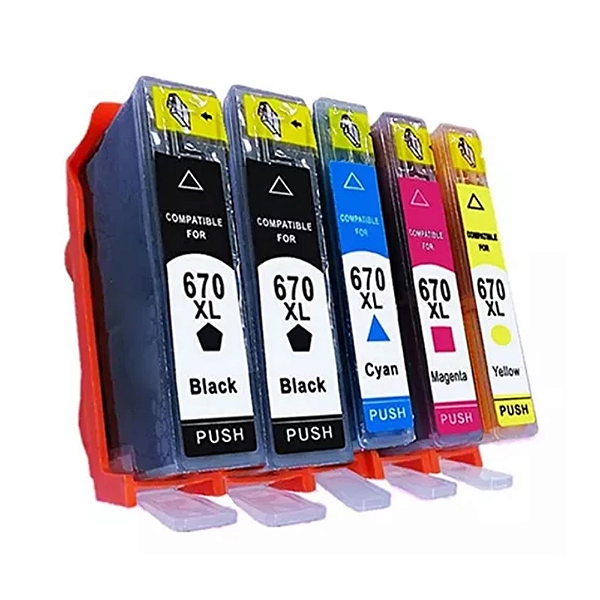 Kit Cartucho De Tinta Compatível HP 670xl | 670 xl | 5 Unidades | Ollix