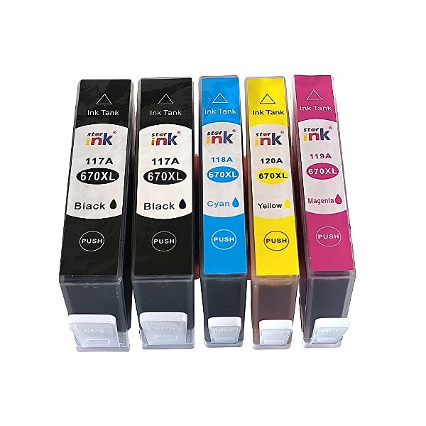 Kit Cartucho De Tinta Compatível HP 670xl | 670 xl | 5 Unidades | Star Ink
