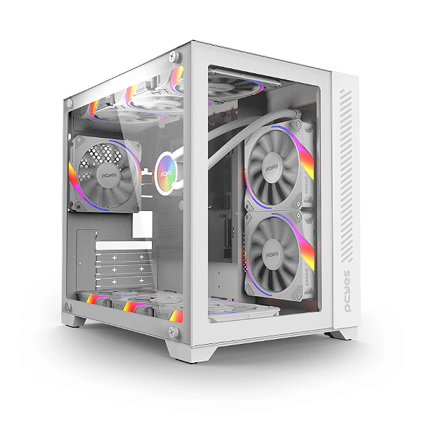 GABINETE GAMER FORCEFIELD WHITE GHOST - FRONTAL E LATERAL EM VIDRO - PCYES