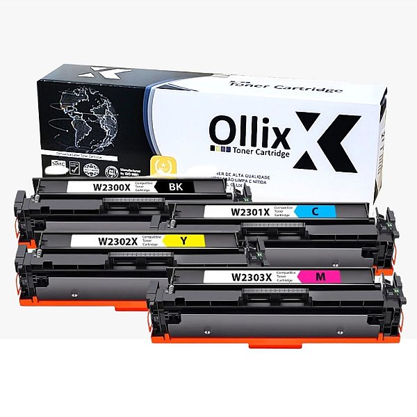 Kit Toner Compatível HP | COM CHIP | 230X | W2300X | W2301X | W2302X | W2303X | 4 CORES | 4203 | 4203DW | 4303DW | 4303 | Ollix