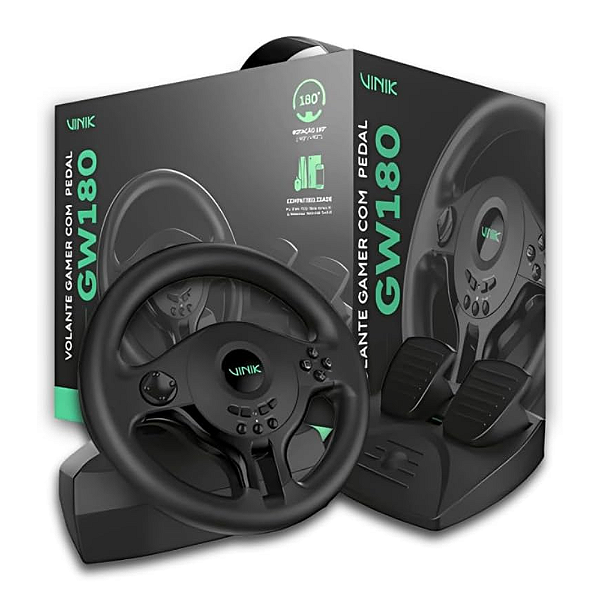 VOLANTE GAMER | DUAL SHOCK | COM PEDAL | PARA PC | PS4 | XBOX | NINTENDO SWITCH | GW180 | VINIK