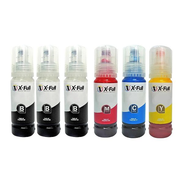 Kit 6 Tintas Corante X-Full Compatível Epson T504 | T544 | L3250 | L3150 | L3110 | L3210 | 504 | 544