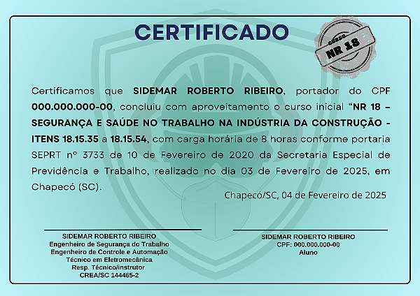 CURSO NR 18 - SEGURANÇA NA INDÚSTRIA DA CONSTRUÇÃO | CERTIFICADO VÁLIDO EM TODO O BRASIL