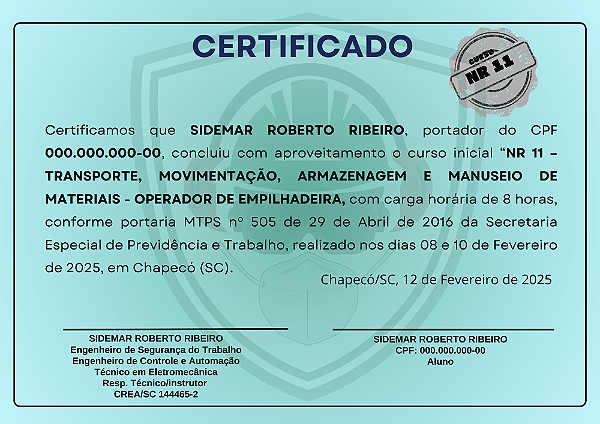 CURSO NR 11 - OPERADOR DE EMPILHADEIRA | CERTIFICADO VÁLIDO EM TODO O BRASIL