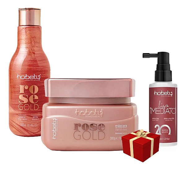 Hobety Kit Rose Gold Shamp E Masc 300g + Liso Imediato 110ml Hobety Profissional Hidratante Hidratação (inclui: É Kit)
