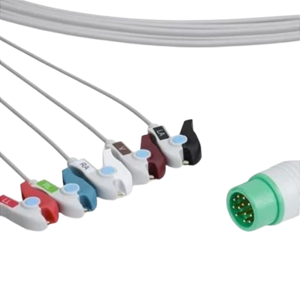 CABO DE ECG 5 VIAS COM RABICHOS FIXOS COMPATÍVEL COM MINDRAY BENEVIEW T1, BENEVIEW T5, BENEVIEW T8, BENEHEART D6, DPM6, DPM7, MEC 1000