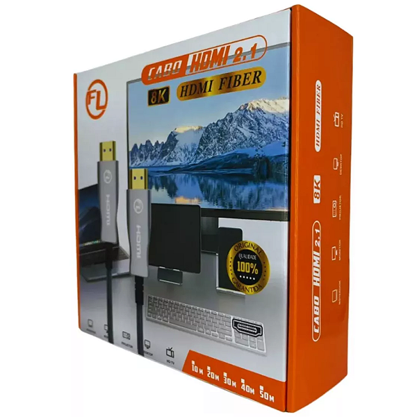 Cabo HDMI 2.1 Fibra Óptica 8K com Malha 10 Mts Blindado
