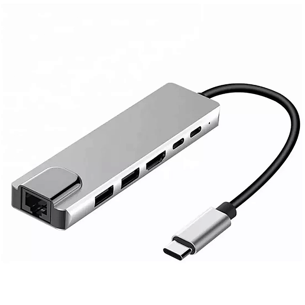 Hub Adaptador 6 Em 1 Tipo C Usb 3.0 Hdmi Rj45