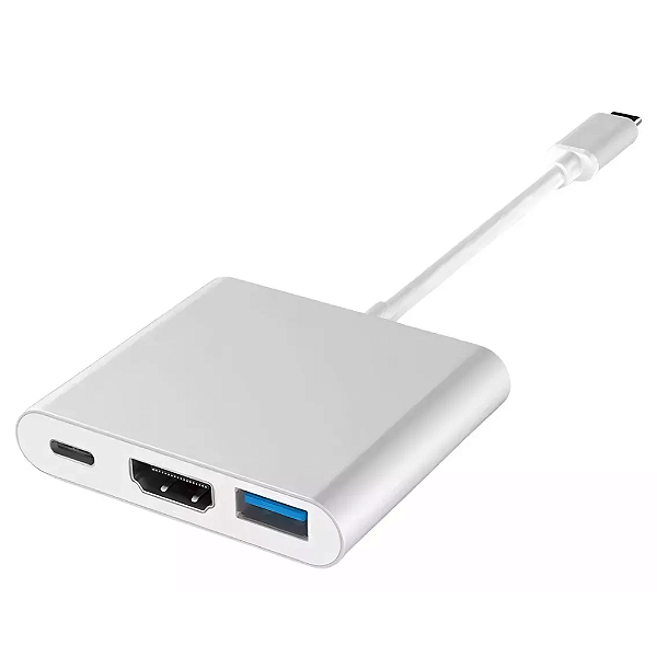 Adaptador Extensor Hdmi 4k Tipo C 3 Em 1 Usb 3.0 Pd