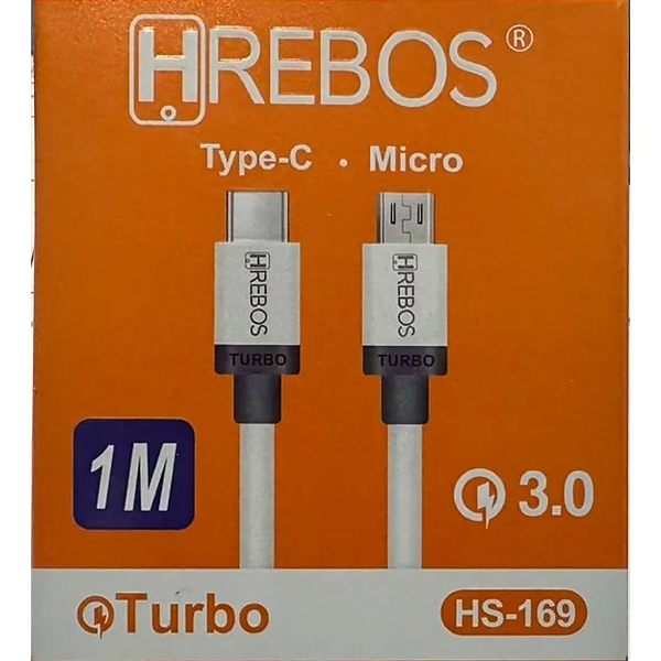 Cabo Usb Pos Tipo C X Micro Usb V8 1m Turbo Hrebos Hs-169