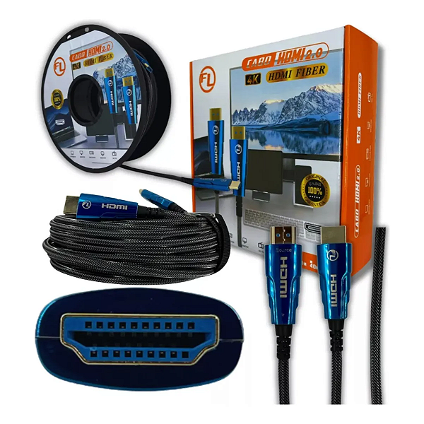 Cabo Hdmi 2.0 4k Fibra Optica Com Malha - 100 Metros