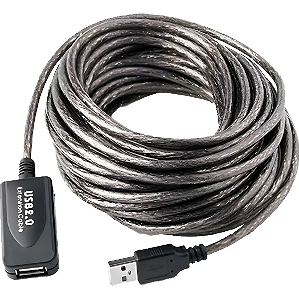 Cabo Extensor Usb 2.0 Ativo P/ Web Cam Full Hd 15m Blindado Preto