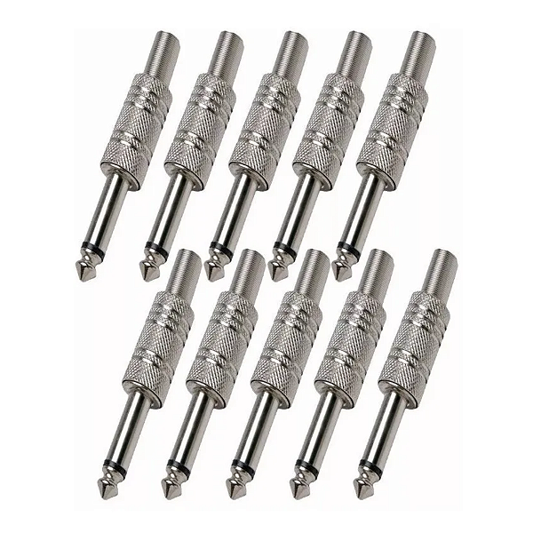 Kit 10 Plug P10 Conector Mono Metalico Guitarra Violão Baixo