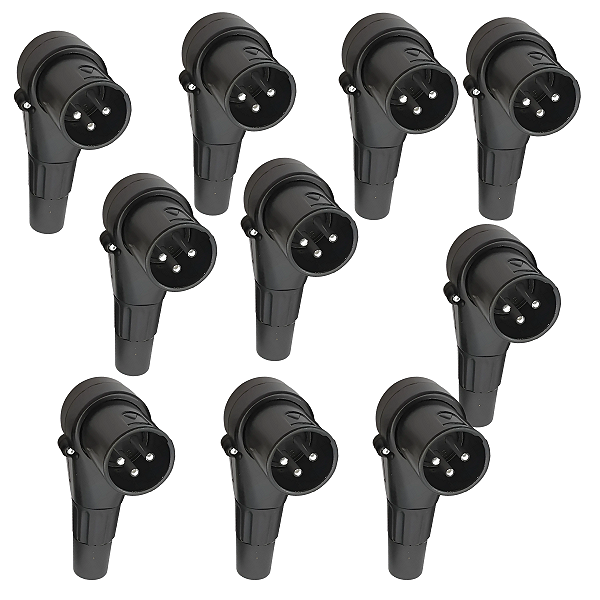 Kit 10 Conectores Xlr Macho 90 Graus Em L Profissional Preto