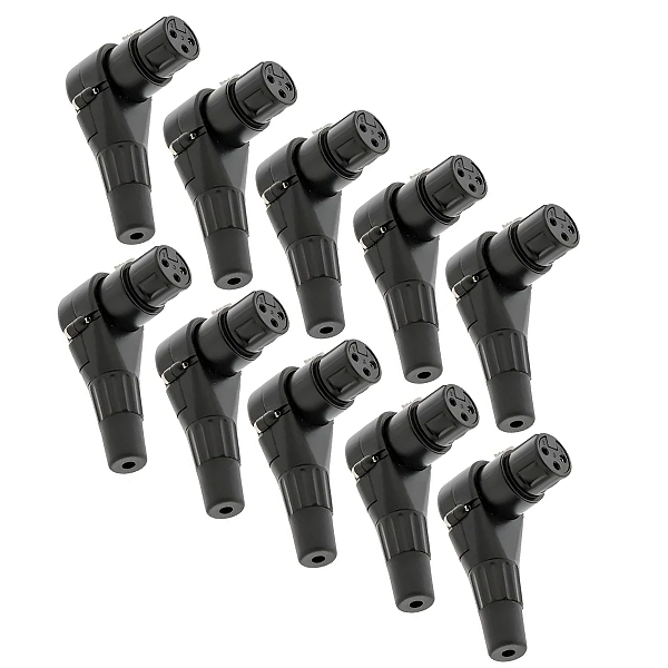 Kit Com 10 Conectores Xlr Femea 90° Graus Em L Profissional