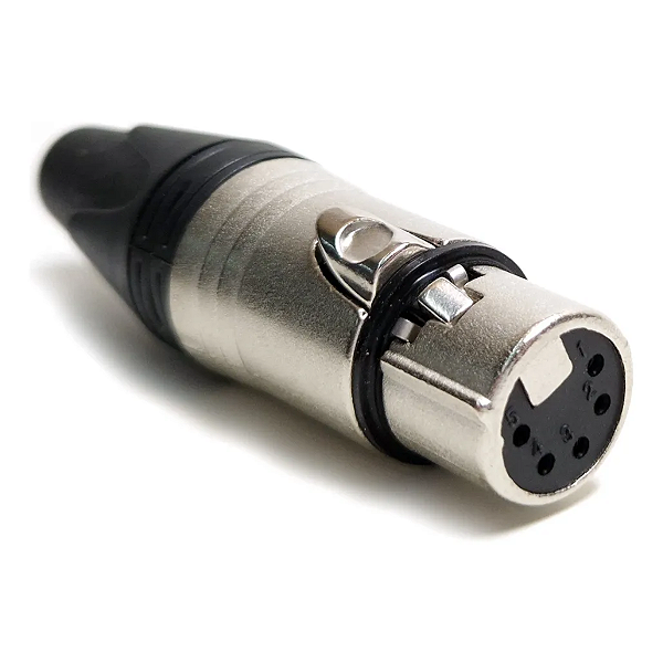 Conector Xlr Dmx Canon Femea 5 Pinos Metal Profissional Prata
