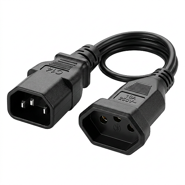 Cabo Adaptador C14 Macho para Tomada NBR Fêmea 2P+T 10A 30cm para PDU e APC