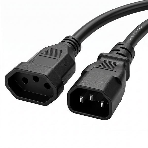 Cabo Adaptador C14 Macho Tomada NBR Fêmea 2P+T 20A 30cm para PDU e APC