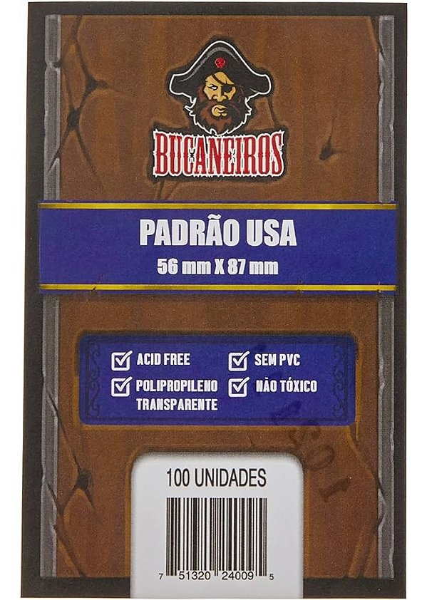 100 Sleeves Padrão Usa Bucaneiros 56 X 87 Mm Protetor Carta