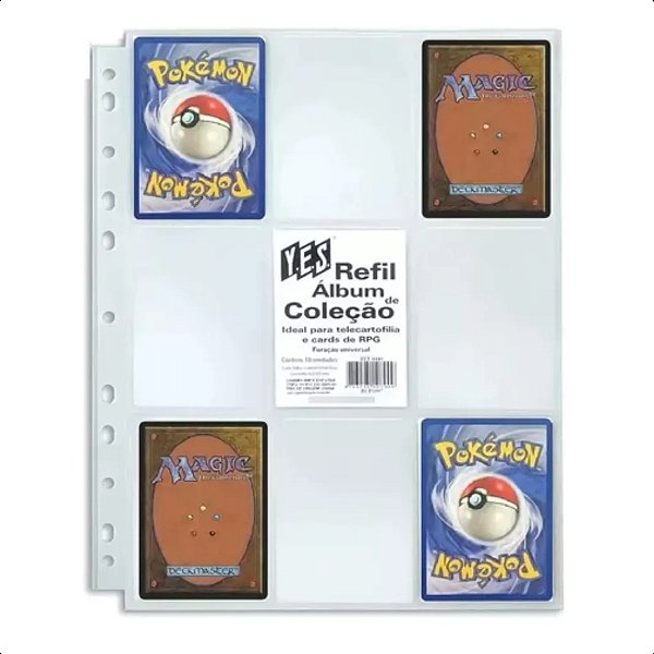 Kit 10 Folhas Plástica Pasta Fichário Cards Colecionáveis