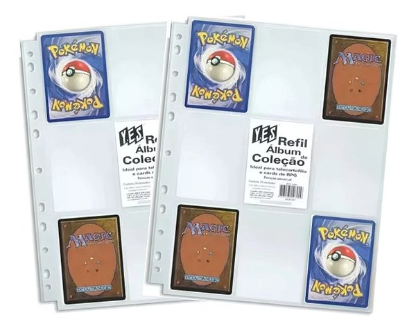Kit 20 Folhas Plástica Pasta Fichário Cards Colecionáveis
