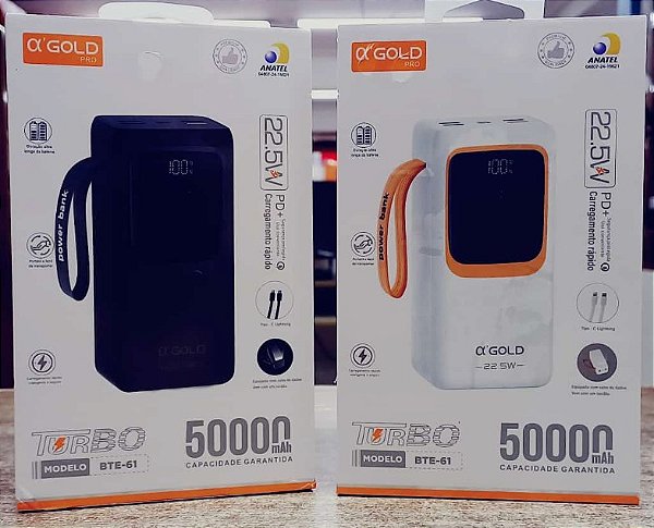 Carregador Portátil 50000mAh Power Bank Original Turbo 22.5W PD Hypercharge Anatel C Nfe - a gold power bank