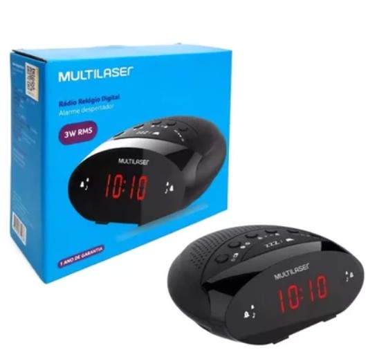 Rádio Relógio Multilaser Digital 2 Alarmes Soneca Desperta C/ Música Fm