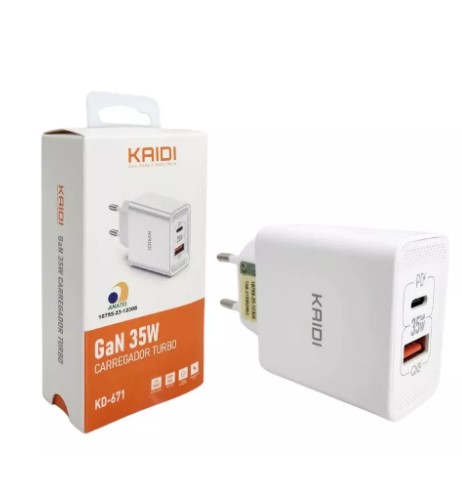 Fonte Carregador Celular Turbo Pd Gan 35w Saída Usb-c + Usb Cor Branco