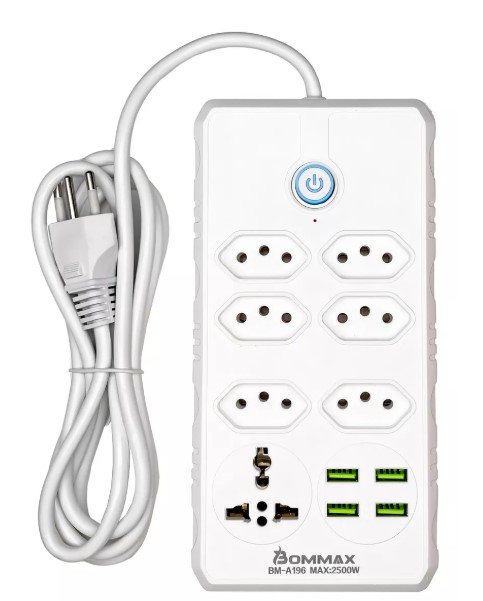 Extensão Régua Elétrica 7 Tomadas Com 4 Usb Bivolt 110v/220v Cor Branco 127V/220V beijamin filtro de linha regua de energia