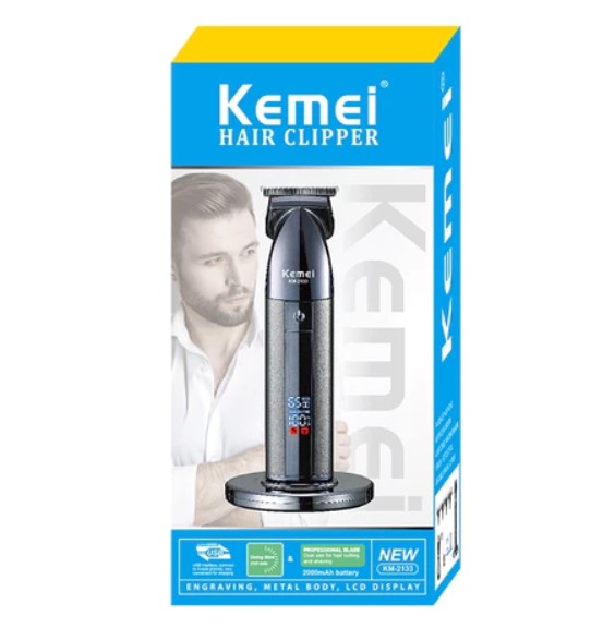 Maquina De Cortar Cabelo Recarregável com Base Profissional Kemei Bivolt KM-2133