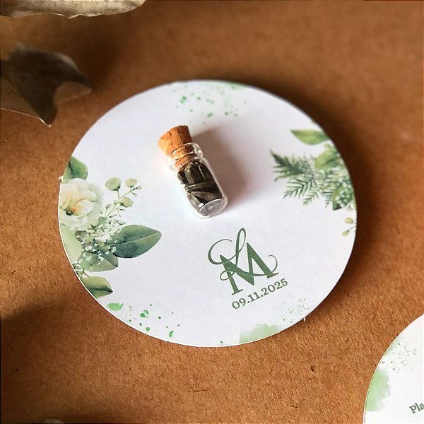 Card e Mini Vidro com Sementes | Arte Floral e Folhagens